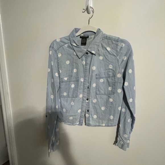 CHAMBRAY Small POLKA DOT CROPPED SHIRT - Picture 8 of 14